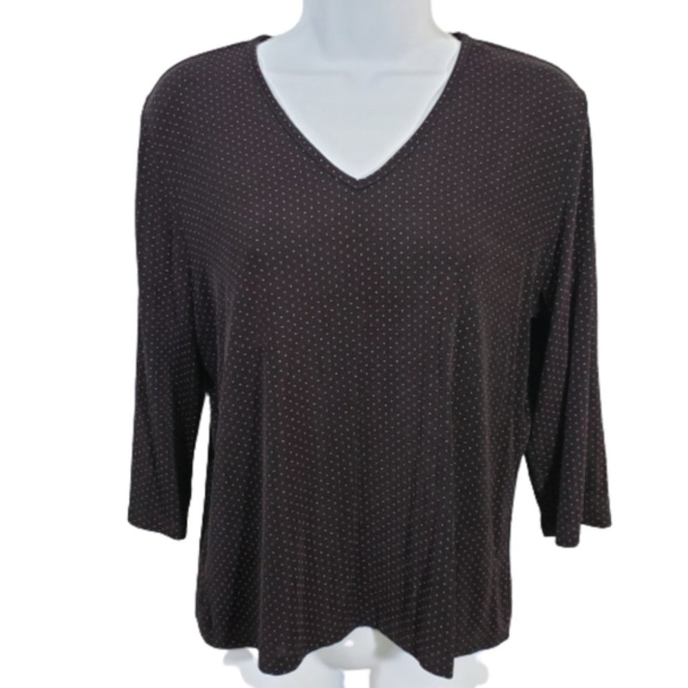 Briggs New York blouse black pink polka dots Small